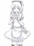  alice_(wonderland) alice_(wonderland)_(cosplay) alice_in_wonderland bow bow_legwear cosplay hagiwara_yukiho hair_bow hanamuke highres idolmaster idolmaster_(classic) key monochrome open_mouth pocket_watch sketch solo sweatdrop thighhighs watch 