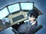  black_hair coco3186 computer copyright_name headphones keyboard_(computer) kirito monitor mouse_(computer) nervegear sitting sword_art_online 