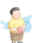  1boy black_hair blush child fat fat_man gift original present short_hair 