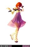  alternate_costume bare_shoulders boots breasts cleavage detached_sleeves digitalninja dress hair_over_eyes highres red_hair shermie short_hair solo tan the_king_of_fighters wrist_cuffs 