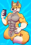  alternate_version_at_source anthro balls blake canid canine canis erection male mammal muscular muttasaur penis phone selfie small_balls small_penis solo wolf 