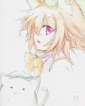  2011 animal_ears bad_id bad_pixiv_id cat_ears chen chen_(cat) colored_pencil_(medium) fang graphite_(medium) highres kachoo short_hair signature sketch solo touhou traditional_media 