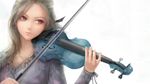  blonde_hair blue_violin instrument long_hair music realistic red_eyes ruffles violin white 
