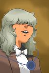  alternate_costume bad_id bad_pixiv_id bow bowtie brown_background formal hair_over_eyes komeiji_koishi no_hat no_headwear onikobe_rin open_mouth short_hair silver_hair solo touhou 