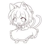  animal_ears arms_behind_back bad_id bad_pixiv_id cat_ears cat_tail chen highres jewelry kachoo leaning_forward lineart looking_at_viewer monochrome multiple_tails short_hair single_earring smile solo tail touhou 