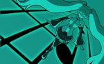  closed_eyes detached_sleeves donson hatsune_miku long_hair monochrome necktie skirt smile solo twintails very_long_hair vocaloid 