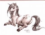  black_and_white cutie_mark equine female feral fleur_de_lis_(mlp) friendship_is_magic hiroshi-tea horn horse looking_at_viewer mammal monochrome my_little_pony plain_background solo unicorn white_background 