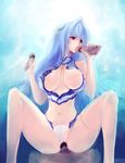  blue_hair breasts censored disembodied_penis fellatio group_sex hetero highres kos-mos large_breasts long_hair multiple_penises navel negresco nipples open_clothes oral panties panties_aside penis red_eyes sex underwear vaginal very_long_hair white_panties xenosaga 