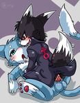  black blue blue_fur canine cat cloth feline female fox fur hybrid legendary_pok&#233;mon male mammal mew nintendo penis pok&#233;mon precum pussy sex straight vavacung video_games 