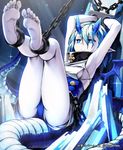  armpits arms_up bad_id bad_pixiv_id barefoot blue_eyes blue_hair blurry breasts chain cuffs depth_of_field dragon_girl dragon_horns dragon_tail dragon_wings feet frown horns legs_up lena_(zoal) medium_breasts monster_girl shackles shingeki_no_bahamut short_hair sideboob sitting soles solo tail toes twin_prisoner_glass watermark wings 