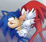  blue blue_hair blush echidna gay hair hedgehog karlo knuckles_the_echidna male mammal sega simple_background sonic_(series) sonic_the_hedgehog sweat tongue 