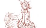  animal_ears bare_shoulders bow closed_eyes detached_sleeves fate/extra fate_(series) fox_ears fox_tail hair_bow highres long_hair monochrome panties_(pantsu-pirate) sitting sketch smile solo tail tamamo_(fate)_(all) tamamo_no_mae_(fate) 