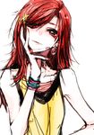  alternate_hairstyle bare_shoulders earrings hair_ornament hairclip hand_on_own_face hino_akane_(smile_precure!) jewelry long_hair nail_polish older precure red_eyes red_hair sketch sleeveless smile_precure! solo tima 