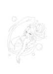  bad_id bad_pixiv_id breasts bubble cleavage earrings greyscale highres jewelry large_breasts lineart long_hair mermaid monochrome monster_girl original pointy_ears simple_background solo underwater weien white_background 