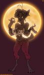  big_breasts breasts brown_eyes brown_hair canine cleavage clothed clothing female full_moon hair mammal moon navel night outside slb smile torn_clothing were werewolf wolf 
