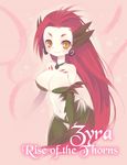  breasts character_name konatsu_miyu large_breasts league_of_legends long_hair looking_at_viewer red_hair smile solo yellow_eyes zyra 