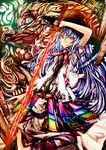  akasia blue_hair dragon hat highres hinanawi_tenshi long_hair red_eyes skirt smile solo sword sword_of_hisou touhou weapon 