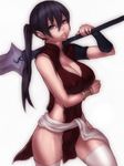  armlet balsa bare_hips bare_shoulders black_eyes black_hair breasts cleavage covered_nipples fumio_(rsqkr) groin holding large_breasts lips long_hair no_panties polearm ponytail seirei_no_moribito side_slit solo spear thighhighs thighs weapon white_legwear wide_hips 