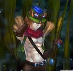  animal_ears backpack bag belt blowgun brown_hair closed_eyes elbow_gloves gloves goggles goggles_on_head grin hat league_of_legends male_focus map midriff muscle navel personification rokugatsu_no_usagi smile solo spyglass strap teemo watermark 