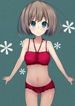  bad_id bad_pixiv_id blue_eyes blush bra breasts brown_hair ichinose_yuu looking_at_viewer medium_breasts original red_bra short_hair smile solo underwear underwear_only 