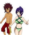  blush breasts cleavage cobra_(fairy_tail) fairy_tail kinana_(fairy_tail) large_breasts purple_hair scar simple_background spiked_hair sunano_sasori swimsuit 