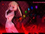  ass bad_id bad_pixiv_id blonde_hair blood breasts character_name cleavage flandre_scarlet glowing glowing_eyes hair_bobbles hair_ornament highres large_wings letterboxed long_hair looking_at_viewer medium_breasts no_hat no_headwear nude red_eyes side_ponytail solo tongue touhou wallpaper watari_(hasumi_rina) wings 