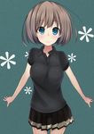  bad_id bad_pixiv_id blue_eyes blush breasts brown_hair ichinose_yuu looking_at_viewer medium_breasts original short_hair skirt smile solo 