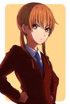  blazer brown_hair hands_on_hips jacket mizutani_shizuku necktie phantania school_uniform solo tonari_no_kaibutsu-kun twintails 