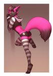  2018 anthro biped black_hair butt canine clothed clothing cmos crossdressing digital_media_(artwork) fluffy fluffy_tail fox fur girly grey_fur hair hoodie leaning legwear lockworkorange looking_at_viewer male mammal partially_clothed pink_eyes pink_fur presenting presenting_hindquarters raised_leg simple_background smile socks standing streaked_hair stripes sweater thigh_highs underwear 