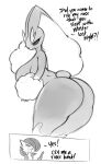absurd_res anthro big_breasts big_butt biped breasts butt dialogue english_text eyelashes female fingers gardevoir generation_3_pokemon generation_4_pokemon hi_res huge_butt lopunny nintendo nude pokemon pokemon_(species) pupils saltyxodium smile text thick_thighs