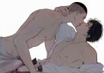  2boys abs black_eyes black_hair blush boy_on_top bulge bulge_press bulges_touching buzz_cut closed_eyes couple cowboy_shot dry_humping erection erection_under_clothes face-to-face fukatsu_kazunari hand_on_another&#039;s_neck hhsuan616 humping kiss looking_at_another male_focus male_underwear multiple_boys nipples open_clothes open_mouth open_pants open_shirt pants partially_undressed sawakita_eiji short_hair simple_background single_off_shoulder slam_dunk_(series) toned toned_male topless_male underwear very_short_hair white_background white_male_underwear yaoi 