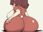 anthro areola big_butt biped breasts brown_body brown_hair butt cricetid eyelashes female fur hair hamster heart_(marking) holding_butt huge_butt looking_at_viewer looking_back mammal nimzy nipples noms_(nimzy) nude pupils rear_view rodent