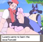 bcm13 duo feet foot_fetish foot_play footjob generation_4_pokemon genitals hi_res human lucario lucas_(pokemon) mammal nintendo penis pokemon pokemon_(species) sex