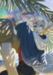 anthro anthro_on_anthro blue_eyes canid canine clothed clothing countershade_face countershade_fur countershading duo eyebrows fingers fur grey_body grey_fur hair hi_res kemono kun_blackcat male male/male mammal one_eye_closed tail