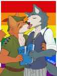 absurd_res anthro beastars bodily_fluids book canid canine canis clothed clothing dated diagnostic_and_statistical_manual_of_mental_disorders digital_media_(artwork) disney drooling duo fox fur grey_body grey_fur hat headgear headwear hi_res kissing legoshi_(beastars) lgbt_pride male male/male mammal meme miramore pride_colors rainbow_pride_colors red_fox robin_hood robin_hood_(disney) saliva signature tongue wolf