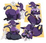 all_fours anthro biped black_body breasts butt clothed clothing domestic_cat eyelashes felid feline felis female fur hat headgear headwear hi_res larger_female lying mammal on_front pupils sitting size_difference sssonic2 thick_thighs witch_hat