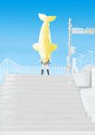  day makito_(1102214) miyamoto_konatsu skirt sky solo stairs stuffed_animal stuffed_dolphin stuffed_toy tari_tari traffic_light 