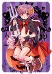  bad_id bad_pixiv_id bandages bell blush boots bow bunny cape demon_boy demon_wings full_body halloween horns male_focus open_mouth original pitchfork pumpkin purple_hair red_eyes shorts solo tail touya_(angelically) wings 