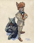 anthro chubby_male clothed clothing crossed_arms crouching duo facial_hair hi_res leo-artis male male/male mustache sherlock_hound sherlock_hound_(series) skinny_male smile smiling_at_viewer standing watson_(sherlock_hound)