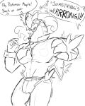 ancient_pokemon anthro body_size_growth bulge clothed clothing comic digital_media_(artwork) embarrassed english_text fur generation_2_pokemon generation_9_pokemon growth hair hi_res legendary_pokemon male mid_transformation muscle_growth muscular muscular_anthro muscular_male nintendo open_mouth paradox_pokemon pectoral_bulge pokemon pokemon_(species) raikou simple_background size_transformation solo sophymn species_transformation speech_bubble tail text topwear torn_clothing transformation undersized_clothing underwear