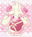2021 alcremie ambiguous_gender blush bodily_fluids breath candy_hearts cotora cream_(food) drooling food food_creature food_humanoid front_view full-length_portrait generation_8_pokemon gift heart_box hi_res holidays humanoid looking_at_viewer nintendo not_furry nude offering_to_viewer open_mouth open_smile outline pattern_background pink_eyes pink_sclera pokemon pokemon_(species) portrait ribbons saliva simple_background smile solo sparkles standing valentine&#039;s_day