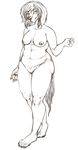  4_toes anthro blush breasts canine chubby dog female hair mitsukijuran navel nipples nude paws pussy sketch solo thighs 