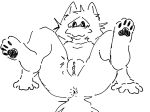 4_toes 5_fingers anthro anus blush blush_lines canid canine canis changed_(video_game) feet fingers genitals goo_creature looking_at_viewer lying male mammal mask monochrome navel on_back pawpads presenting presenting_anus presenting_pussy puro_(changed) pussy sketch solo tail toes trans_(lore) trans_man_(lore) wolf