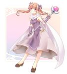  blush cape dress e-mi elbow_gloves fire_emblem fire_emblem:_rekka_no_ken gloves hair_ribbon long_hair pink_hair purple_eyes ribbon serra shoes solo staff twintails 