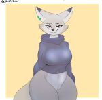 anthro big_breasts breasts canid canine corsac_fox dreamworks female fox genitals hi_res hybrid kung_fu_panda mammal pussy sheor smile solo tail thick_thighs zhen_(kung_fu_panda)