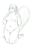  anteater anthro breasts chubby female kneeling looking_at_viewer mitsukijuran nipples nude overweight plain_background pussy solo thighs white_background wide_hips 