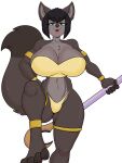 2022 3:4 5_fingers absurd_res alpha_channel anthro big_breasts biped black_hair blue_eyes bra breasts clothing female fingers front_view fur hair hi_res holding_object holding_staff huge_breasts mammal misu_(myos) open_mouth open_smile panties portrait pose rodent sciurid simple_background skidd smile solo staff three-quarter_portrait transparent_background tree_squirrel underwear yellow_bra yellow_clothing yellow_panties yellow_underwear