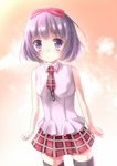  asahi_(ge_nyu) bad_id bad_pixiv_id black_legwear blush bow hair_bow necktie ore_no_imouto_ga_konna_ni_kawaii_wake_ga_nai purple_eyes purple_hair sakurai_akimi short_hair skirt sleeveless smile solo thighhighs 