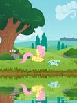  cloud cub equine eyes_closed female feral flower fluttershy_(mlp) friendship_is_magic fur grass hair horse kennyklent mammal my_little_pony pegasus pink_hair pony sky solo tree water wings wood yellow_fur young 