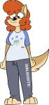 2017 3_toes alpha_channel anthro barefoot biped black_eyebrows black_eyewear black_glasses black_nose bottomwear breasts bridget_silky brown_body brown_ears brown_fur brown_tail canid canine canis cheek_tuft chokovit_(artist) clothed clothed_anthro clothing colored countershade_face countershade_fur countershade_neck countershade_tail countershade_torso countershading curled_hair digital_drawing_(artwork) digital_media_(artwork) english_text eyebrows eyewear facial_tuft feet female female_anthro fingers front_view fur fur_tuft glasses glistening glistening_nose gloves_(marking) grey_sweatpants hair hi_res leg_markings looking_down mammal markings orange_hair pajamas round_glasses simple_background simple_eyes socks_(marking) solo sweatpants tail tan_body tan_countershading tan_inner_ear tan_tuft text text_on_bottomwear text_on_clothing toes topwear transparent_background tuft white_pajama_shirt white_text wolf wolf_tail